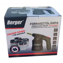 Forrasztólámpa, BERGER, PB, piezo gyújtású, fémházas, 4 darab gázpalackkal 