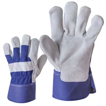 Bőrkesztyű, 3143, erős marhahasíték, szürke, kék vászon, 12 Bőrkesztyű, 3143, erős marhahasíték, szürke, kék vászon, 12