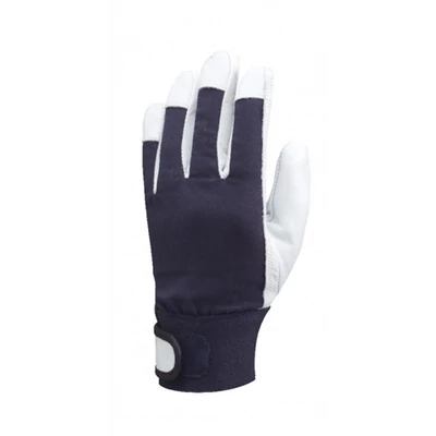 Bőrkesztyű, Eurostrong 860, színkecske, szürke, kék pamut, tépőzár, 9 Bőrkesztyű, Eurostrong 860, színkecske, szürke, kék pamut, tépőzár, 9