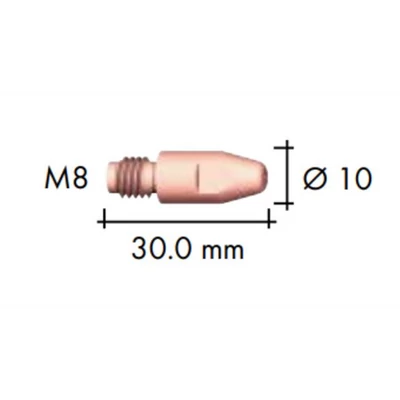Áramátadó, BINZEL, CUCRZR, M8 x 30 mm, D=10, 0,8 mm huzalhoz