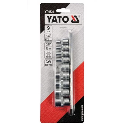 Dugókulcskészlet, YATO, torx, 9 részes, 1/4", 3/8"
